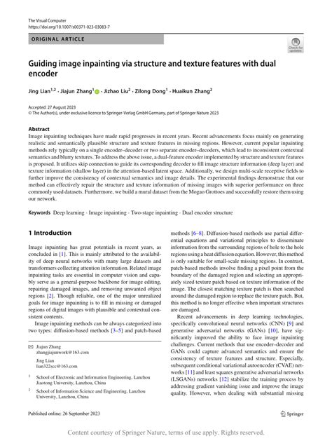 Guiding Image Inpainting Via Structure And Texture Features With Dual