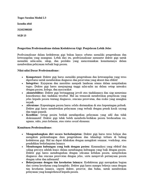 Makalah Susulan Pengertian Profesionalisme Dalam Kedokteran Gigi Pdf