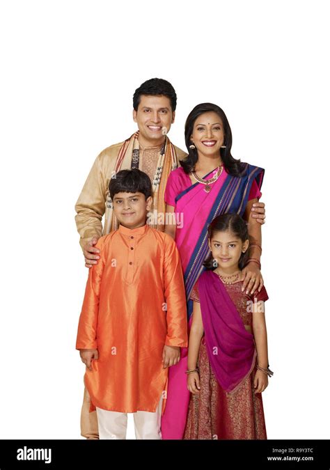 Indian Family Standing Wearing Traditional Dress,, 49% OFF