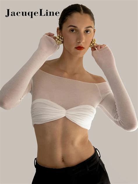 Jacuqeline Camisetas Transparentes De Manga Larga Para Mujer Tops