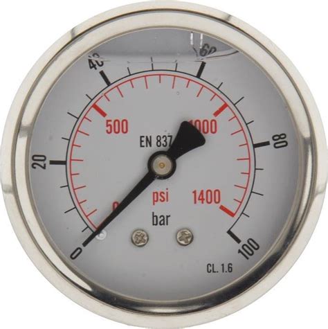 0 100 Bar Glycerine Manometer Achteraansluiting RVS Messing 63 Mm