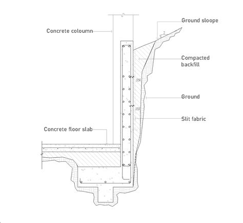 Cantilever Retaining Wall With Pad Footing DWG CAD Detail