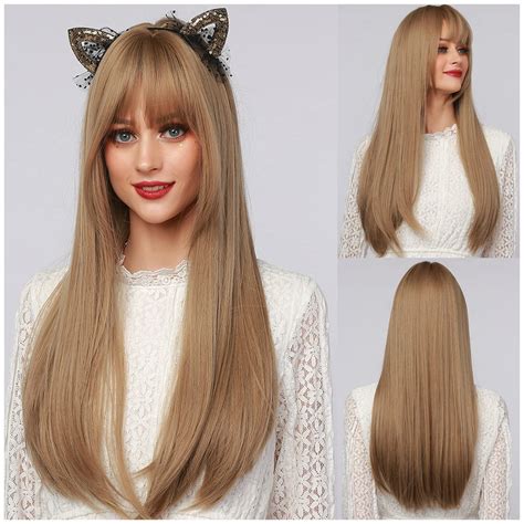 Amazon Ufindcos Blonde Long Wig With Bangs Fluffy Straight Hair