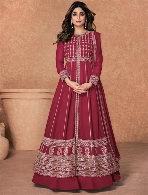 Pink Georgette Embroidered Anarkali Suit Salwar Kameez Designer