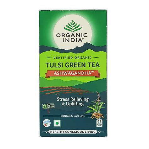 Herbata Zielona Tulsi Green Tea Ashwagandha Organic India 25 Torebek