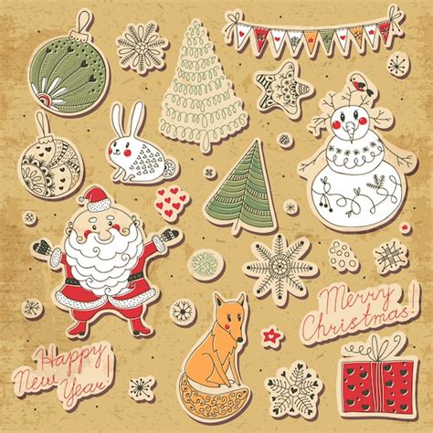 Premium Vector A Set Of Christmas Elements For Design Santa Claus