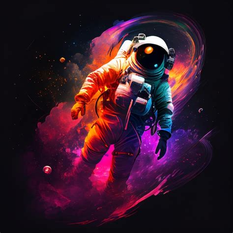 Una ilustración de un astronauta con un fondo morado y una nebulosa en