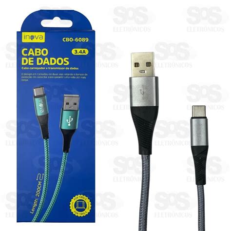 Cabo De Nylon Reforçado 3 4A Type C 2 Metros Inova CBO 6089