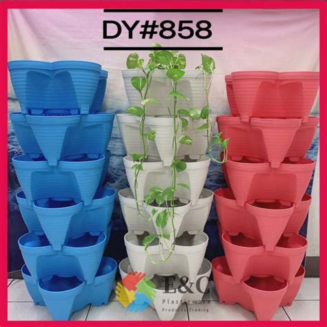 6 Tier Stacking Flower Pot Tower Stackable Vertical Plastic Garden Planter Vegetable Flower