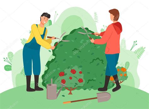 Jardineros Cortando Arbustos Ilustraci N Vector De Dibujos Animados