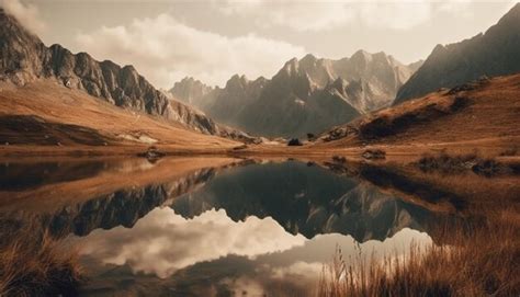 Premium Ai Image Tranquil Scene Of Majestic Mountain Range At Dawn