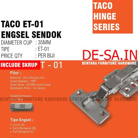 Jual TACO ET 01 35MM ENGSEL SENDOK SLOW MOTION SOFT CLOSE Hidrolik