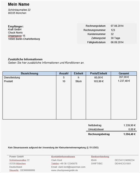 rechnung kleingewerbe ohne umsatzsteuer vorlage huebsch rechnung kleinunternehmer kostenlose