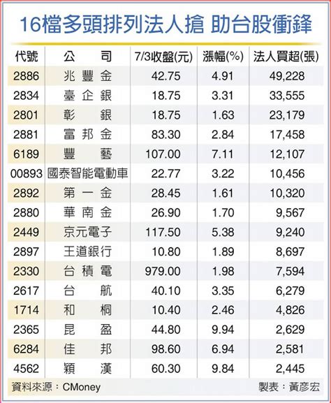 16檔強勢領漲股法人卡位 買超前4名都是金融股 日報 工商時報