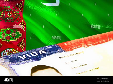 Turkmenistan immigration document close up. Passport visa on ...