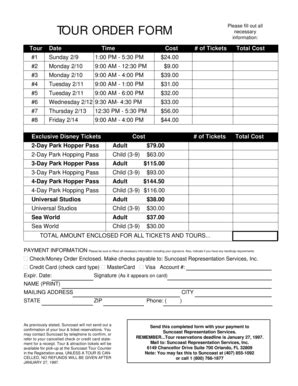 Fillable Online Tms Tour Order Form 97am TMS Tms Fax Email Print