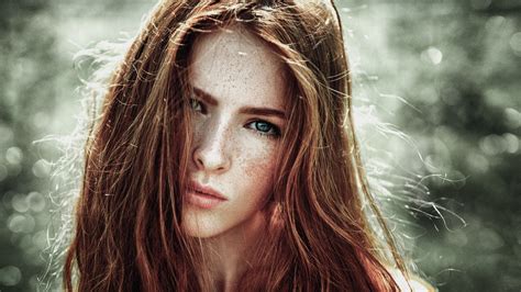 Hair In Face Blue Eyes Women Georgy Chernyadyev Freckles Katya