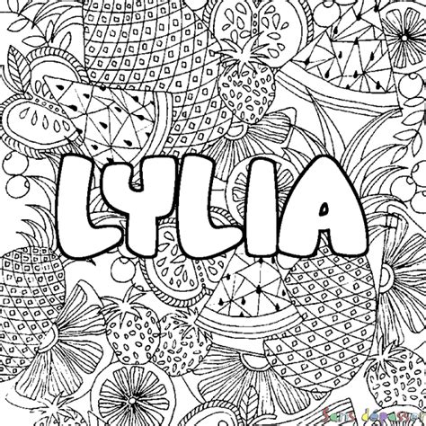 Coloriage prénom LYLIA décor Mandala fruits Sans Dépasser