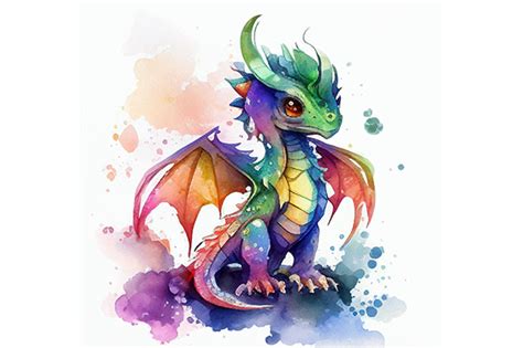 Colorful Dragon Watercolor Png Clipart Graphic By Wangtemplates