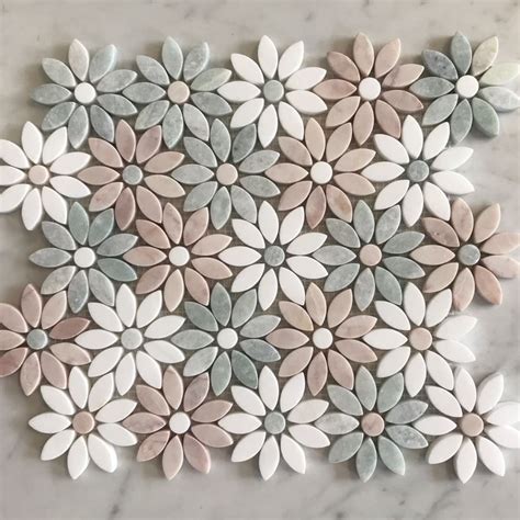 White stone mosaic tiles flower pattern marble mosaic tile polished surface garden balcony ...