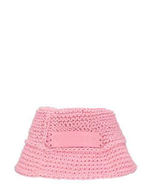 JW Anderson Cotton Crochet Bucket Hat Pink Editorialist