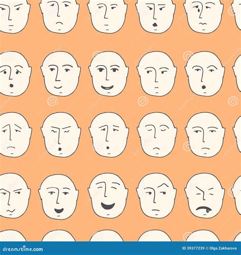 Cute Seamless Pattern With Different Facial Expressions Made In Stock