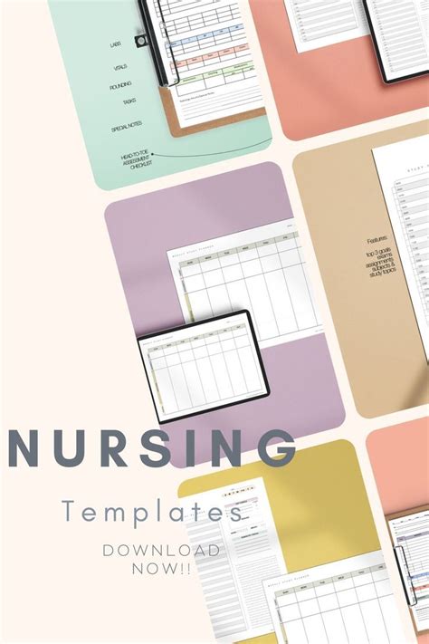 The Cover Of Nursing Templates Is Shown On Top Of Colorful Papers And