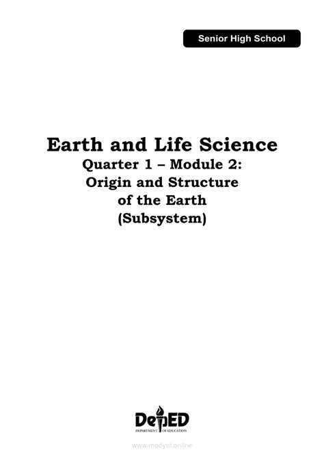 Earth And Life Science Module 2 Origin And Structure Of The Earth The