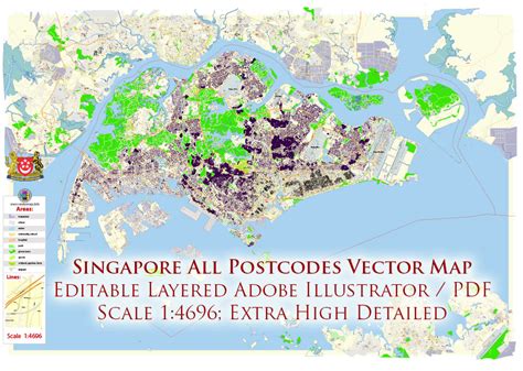 Singapore All Postcodes 01 City Vector Map Exact High Detailed Editable