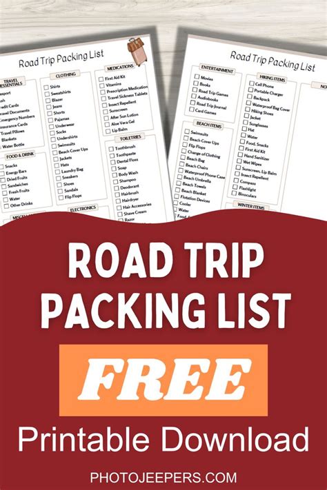 Road Trip Packing List Free Printable Road Trip Packing List Road