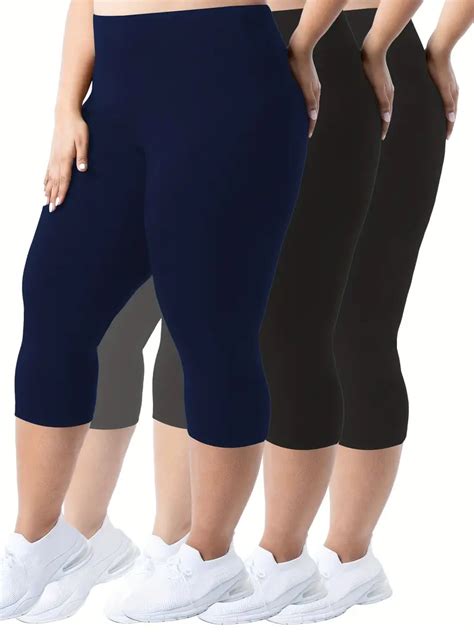 Plus Size Sexy Capri Leggings Set Womens Plus Solid Tummy Temu Australia