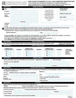 Fillable Online Cskills Application To Upgrade To A Full CPCS Competent