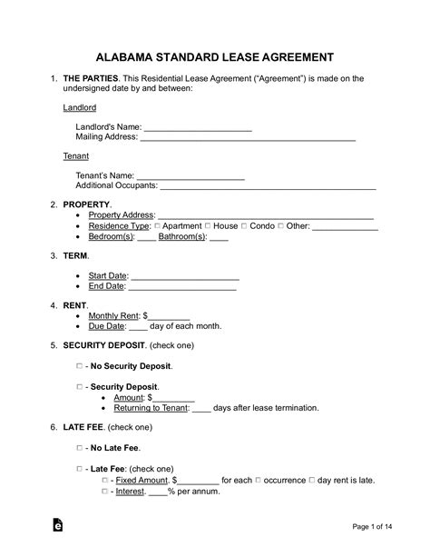 Free Alabama Standard Residential Lease Agreement Template Pdf Word