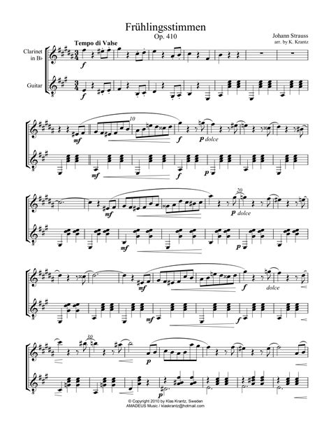 Fr Hlingsstimmen Voices Of Spring For Clarinet In Bb And Guitar Arr