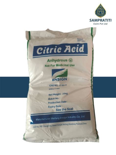 Citric Acid Anhydrous Mesh For Food Grade Packaging Type Bag