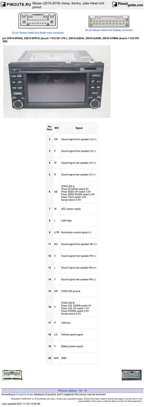 Nissan 2015 2018 Versa Sentra Juke Head Unit Pinout Diagram Pinoutguide Com