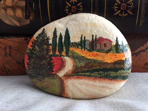 Tuscany Italy Landscape Hand Painted Rock By Alleluiarocks On Etsy