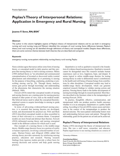 (PDF) Peplau's Theory of Interpersonal Relations: Application in ...