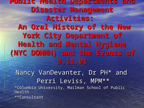 Ppt Public Health Departments And Disaster Management Activities An