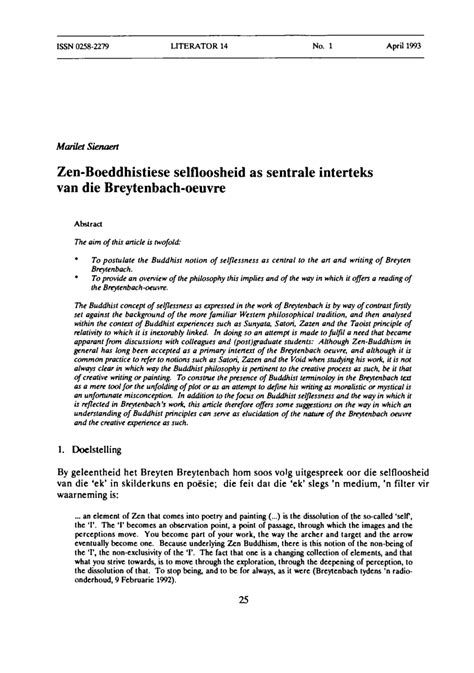 Pdf Zen Boeddhistiese Selfloosheid As Sentrale Interteks Van Die