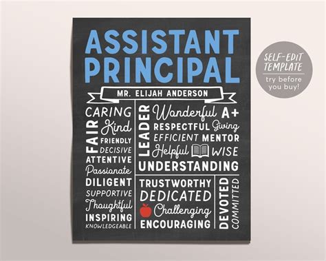 Editable Assistant Principal Chalkboard T Print Template Personalized School Principal