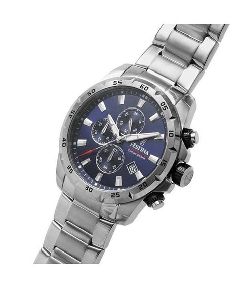 Reloj Festina Sport Cron Grafo De Acero Inoxidable Con Esfera Azul Y