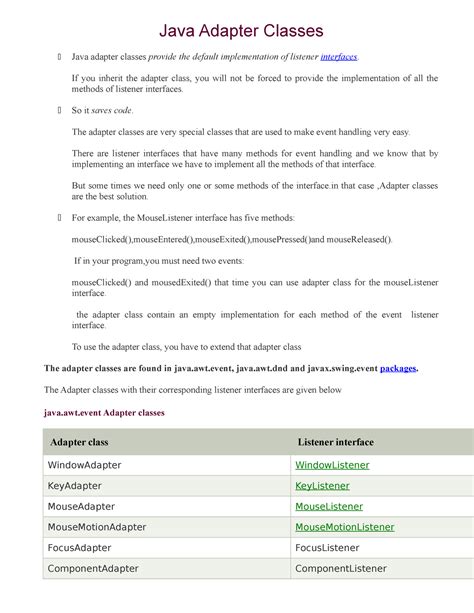 Java Adapter Classes Nice Java Adapter Classes Java Adapter Classes