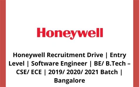 Honeywell Recruitment Drive Entry Level Software Engineer Be B