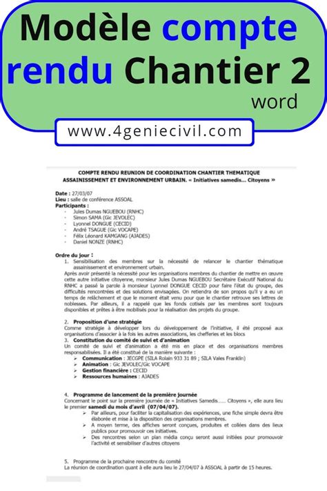 Compte Rendu De Chantier Word Compte Rendu R Union Planning Chantier