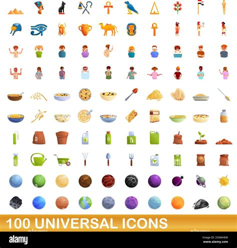 100 Universal Icons Set Cartoon Illustration Of 100 Universal Icons