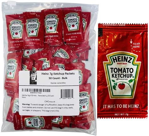 50 Count Heinz 7g Ketchup Packets In Plastic Slide Seal Bag By Cmc