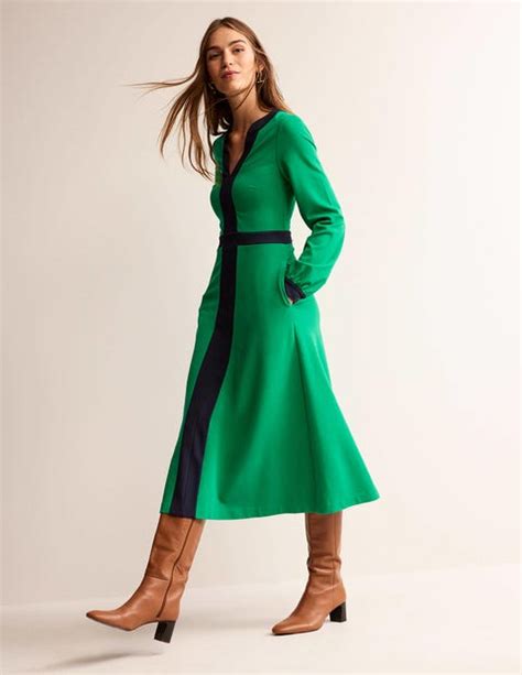 Colourblock Ponte Midi Dress Green And Navy Boden Uk