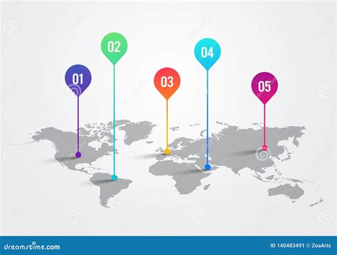 Vector Light World Map With Infographic Pointer Marks Communication