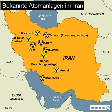 Bekannte Atomanlagen im Iran von rponline Landkarte für den Iran